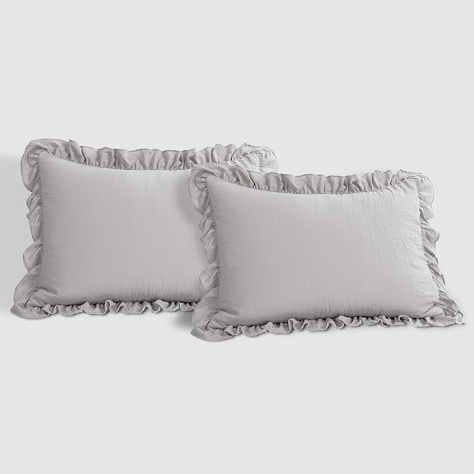 Lush Decor Reyna Ruffle Comforter Set, King, Light Grey, 3 Piece Cozy Bedding Set