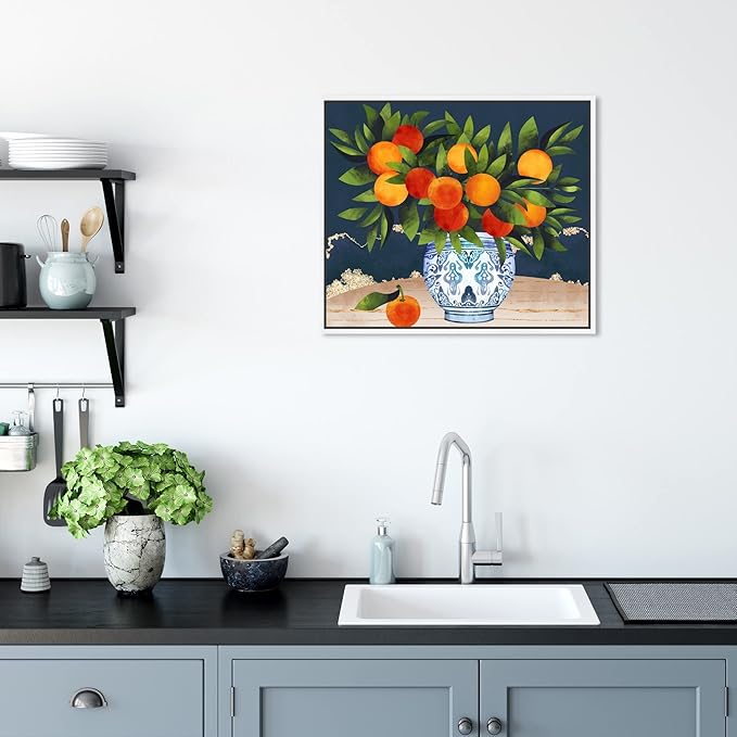The Oliver Gal Artist Co. Food and Cuisine Wall Art Framed Canvas Prints 'Fruits and Porcelain' Fruits