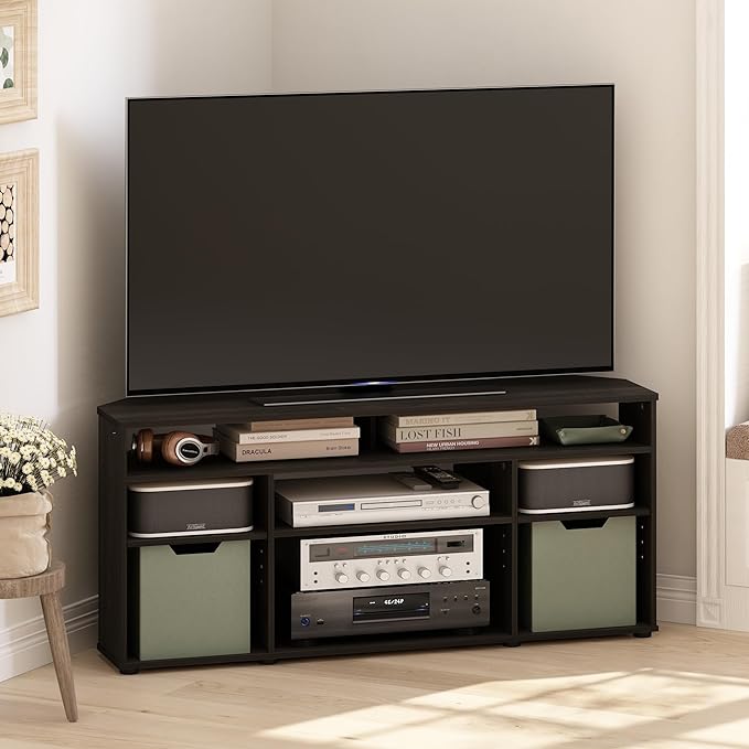 Furinno Jensen TV Stand, Corner Entertainment Center, TV Console for TV up to 55 Inch, for Living Room, Bedroom, Espresso