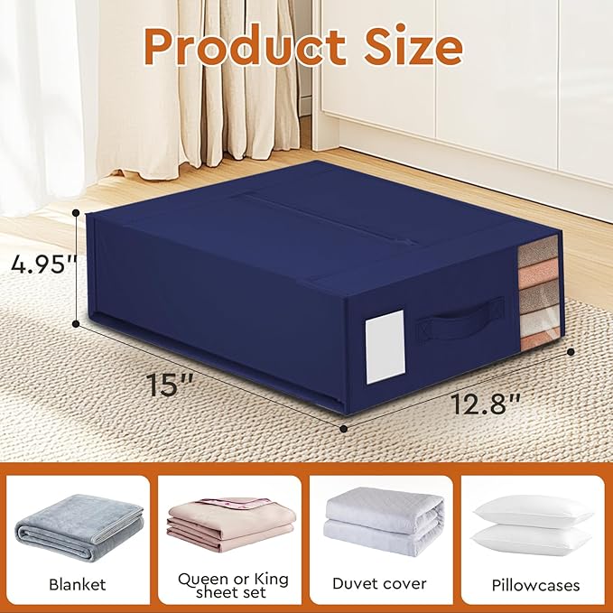 8 Pack Bed Sheet Closet Organizers and Storage,Sturdy Foldable Storage Containers with Window and Label,Storage and Organization for Bedding Sheets,Duvet Covers,Blankets (Blue)