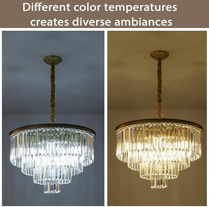 Gold Modern Crystal Chandelier Lighting K9 Round Chandelier Hanging Ceiling Light Fixture 4-Tier Contemporary Pendant Light for Dining Room Living Room Bedroom