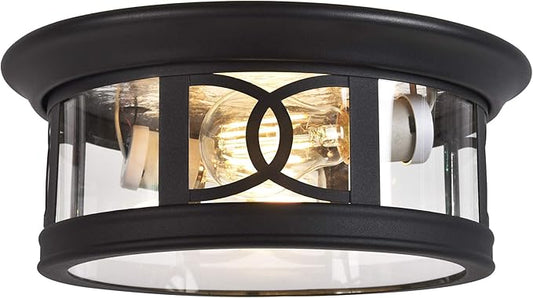 Design House 589002-BLK Summit Traditional Outdoor/Indoor Dimmable Ceiling Light with Clear Glass for Porch Entryway Patio Hallway, Textured Matte Black