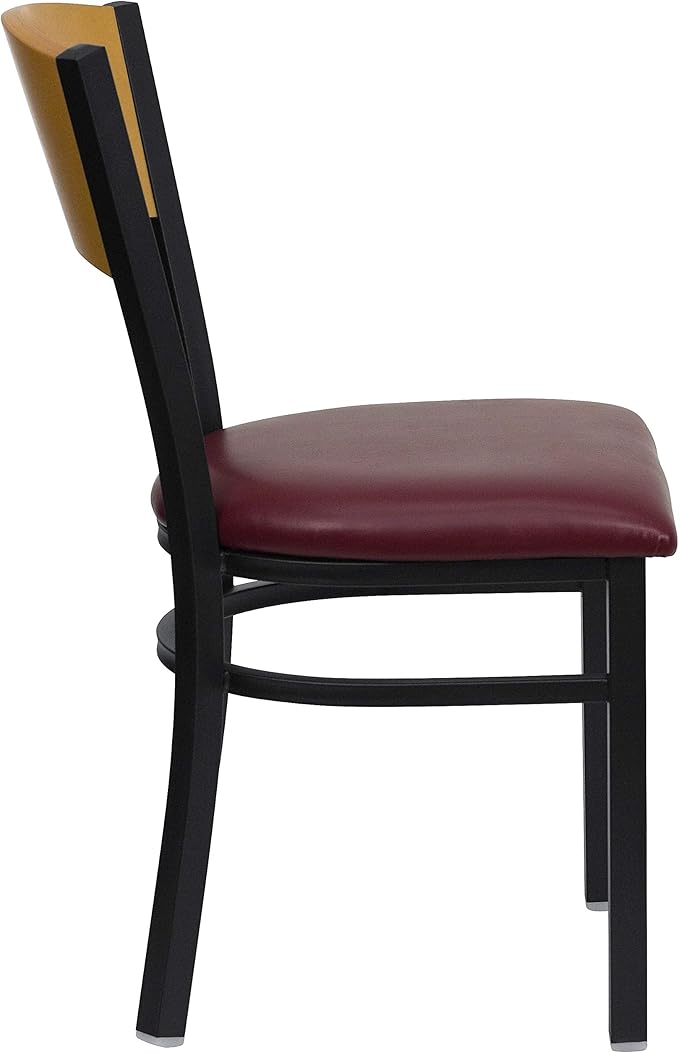 Flash Furniture HERCULES Series Black Circle Back Metal Restaurant Chair - Natural Wood Back, Burgundy Vinyl Seat
