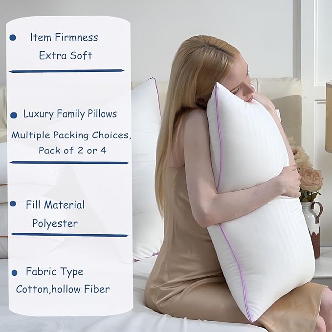 VAINOC Pillows Queen Size Set of 2,Breathable Hotel Collection Bed Pillows for Sleeping Medium Soft Down Alternative Microfiber Filled,20 x 30 Inches