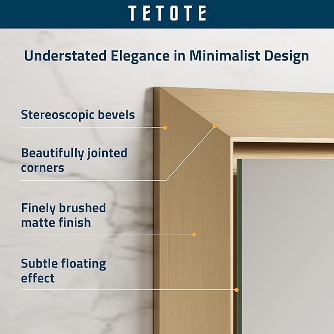 TETOTE 72 x 36 Inch Large Gold Vanity Mirror for Bathroom Sink Wall Mounted Brushed Gold Rectangle Stereo Beveled Framed Shatterproof Mirror Modern Home Living Room Decorative, Horizontal/Vertical