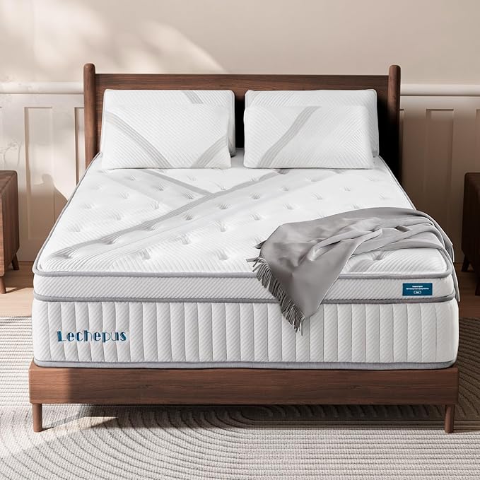 Calking Size Mattress, Lechepus 14Inch Medium Plush California King Mattress in Box, Hybrid with Memory Foam & 7-Zone Individual Pocket Spring, Supportive & Pressure Relief, 72"*84"