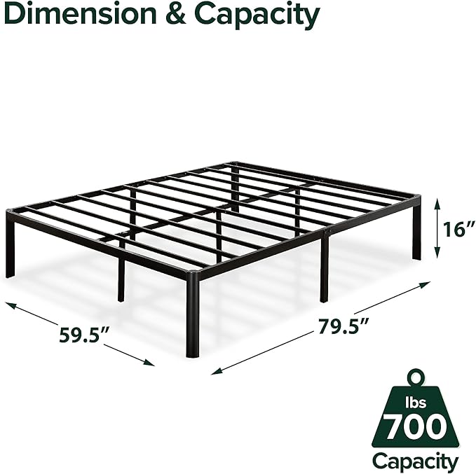 ZINUS Van 16 Inch Metal Platform Bed Frame / Steel Slat Support / No Box Spring Needed / Easy Assembly, Queen