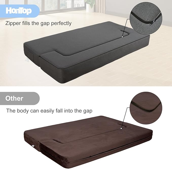 HonTop 10 Inch Modern Folding Sofa Bed Couch Memory Foam Couch Full Futon Sofa Sleeper Chair for Living Room Guest Mattress, Dark Grey