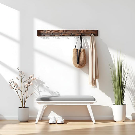 Alaterre Furniture Pomona Entryway Organizer – Modern Rustic 48-Inch Wall Mounted Coat Rack with 6 Hooks – Solid Wood and Space Saving for Jackets, Scarves & Bags in Mudroom or Hallway (Rustic Brown)