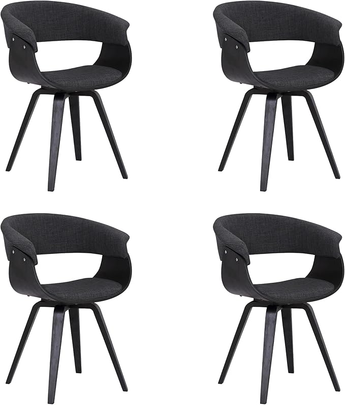 Armen Living Summer Contemporary Dining Chair in Black Brush Wood Finish and Charcoal Fabric - Set of 4