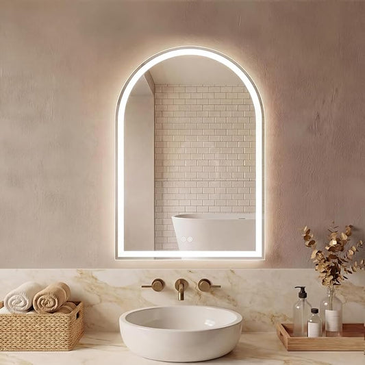 Simple Deluxe 24x32 inch Arched Mirror for Bathroom Vanity Mirror or Wall Decor, Arch Mirror Brushed Metal Frame, Wall Mounted Mirror for Bathroom LivingRoom Bedroom Entryway(24''×32'')