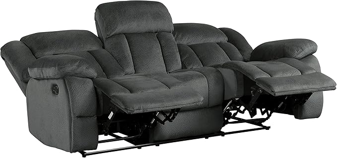 Lexicon Home Theater Seating, Wall Hugger Manual Reclining Sofa, 3-Seat Dual Recliner Sofa for Living Room, 90" W Sofa, Charcoal