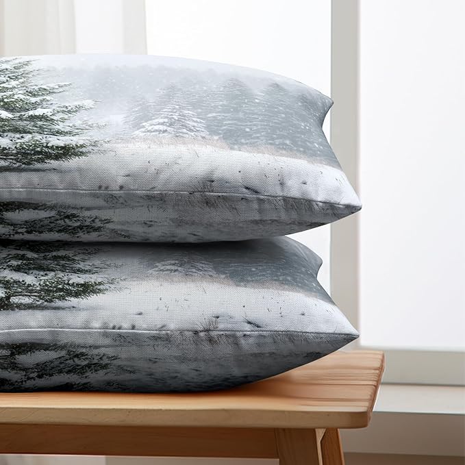 Winter Lumbar Pillow Covers 12x20 Set of 2 Christmas Pine Tree Outdoor Rectangle Throw Pillow Cases Snow Natural Forest Xmas Holiday Cushion Case for Farmhouse Living Room Decor