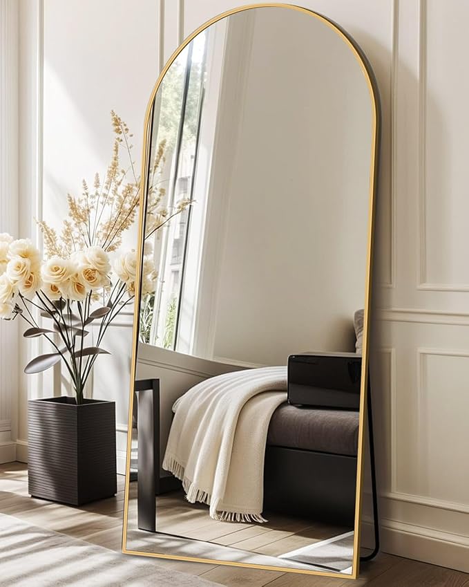71"x26" Arched Full-Length Mirror with Explosion-Proof HD Glass - Oversized Floor or Wall-Mounted Full Body Mirror for Bedroom, Living Room, and Cloakroom (Gold)