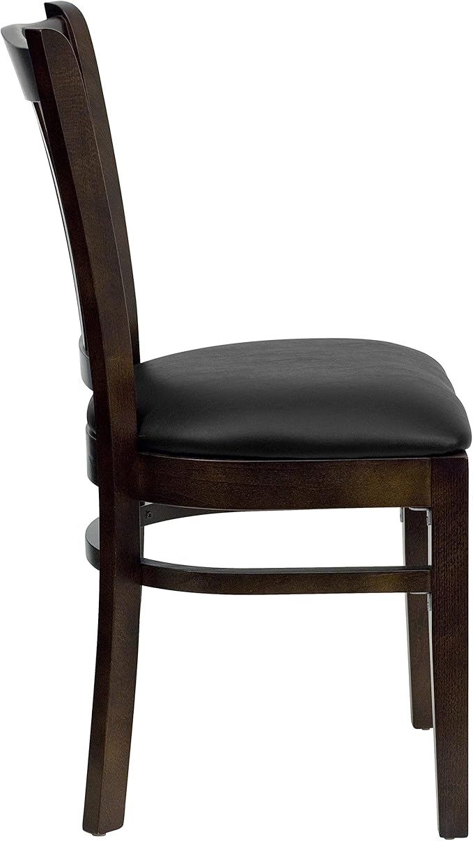 Flash Furniture 2 Pack HERCULES Series Vertical Slat Back Walnut Wood Restaurant Chair - Black Vinyl Seat