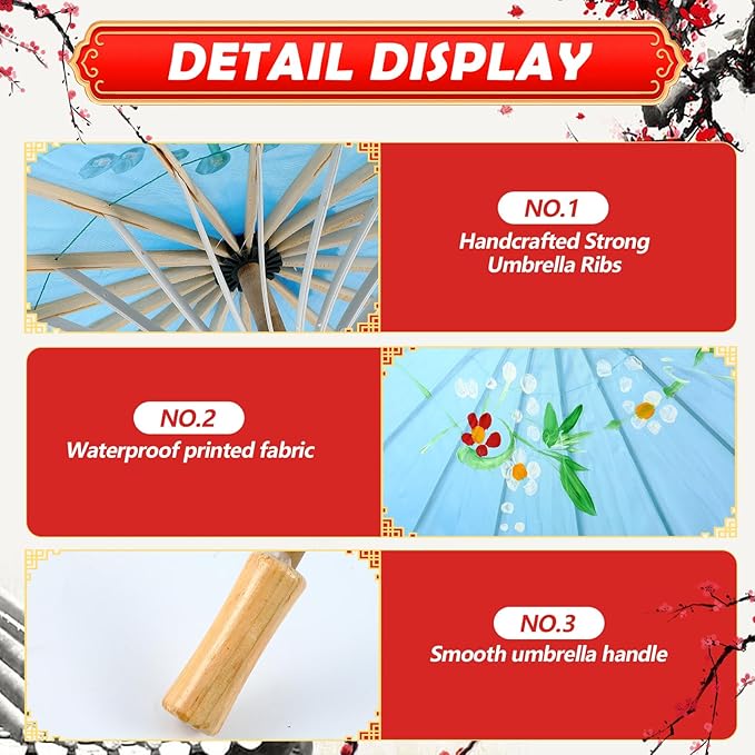 Dunzy 4 Pcs Chinese Handmade Umbrella 22 Inch Mini Oiled Paper Classical Plum Blossom Paper Umbrella Small Parasol Art Dance Japanese Decorations for Wedding Parties Photography, Costumes, Decoration
