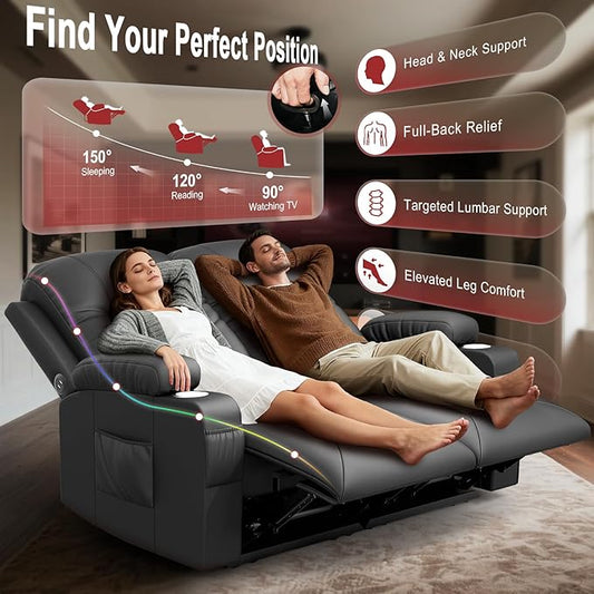 FURNIMAT 2026 Fabric Loveseat Recliner Sofa, 2 Seater Reclining Loveseat Sofa, RV Loveseat Couch, Modern Recliner Chair for Living Room, with Cup Holder and 2 Cell Phone Holders, USB Ports, Black