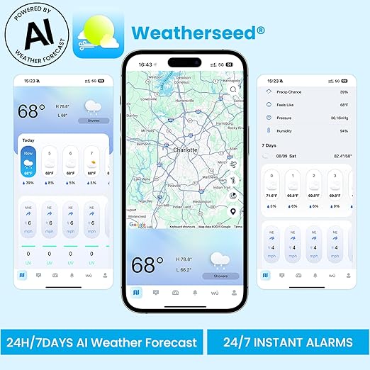 Sainlogic Smart WiFi Weather Stations Wireless Indoor Outdoor Sensor 24/7 Weather Forecast by Weatherseed® AI,Wind Speed and Rain Gauge Outdoor,UV,Alerts & 2-Year Data Export