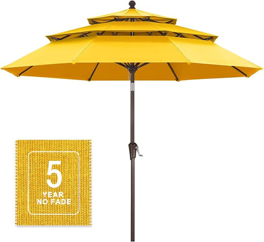 MASTERCANOPY 9ft 3-Tier Olefin Patio Umbrella with Tilt Crank, 5-Year-Non-Fading Canopy & 8 Fiberglass Ribs for Deck, Patio, and Garden, Yellow