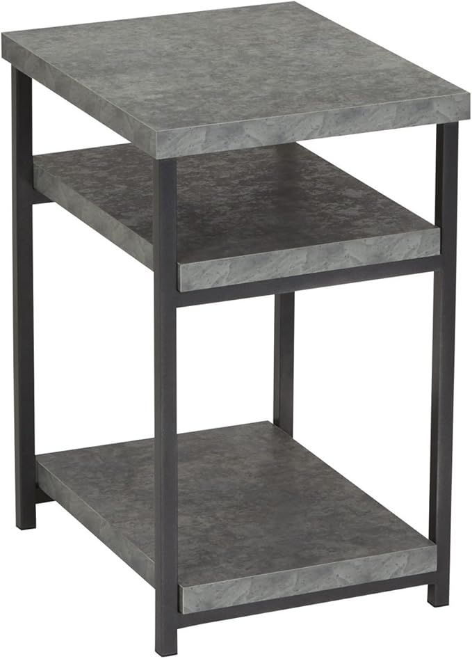 Household Essentials Jamestown Rectangular Side End Table with Storage Shelves Rustic Slate Concrete and Black Metal