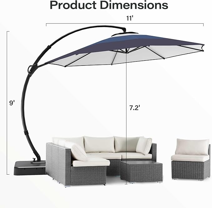 LAUSAINT HOME Outdoor Patio Umbrella with Base included, Deluxe Curvy Cantilever Umbrella Heavy Duty Offset Hanging Umbrella
