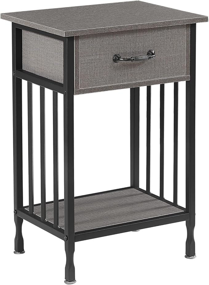 VECELO Nightstands, Industrial Side Table/End Tables with Drawer and Storage Shelf, Night Stands for Bedroom, Living Room, Wood Metal Furniture, Easy Assembly,Hemp Gray,1 Set