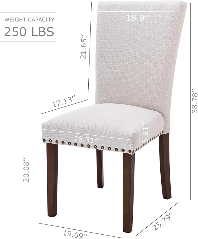 COLAMY Upholstered Parsons Dining Chairs Set of 4, Fabric Dining Room Kitchen Side Chair with Nailhead Trim and Wood Legs - Beige,No Table