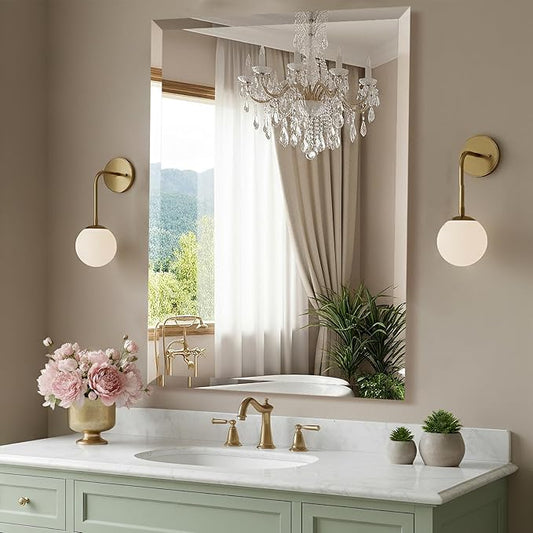 24x36 Inch Frameless Wall Mirror with 1" Beveled Edge, Frameless Rectangle Mirror for Bathroom, Vanity, Living Room
