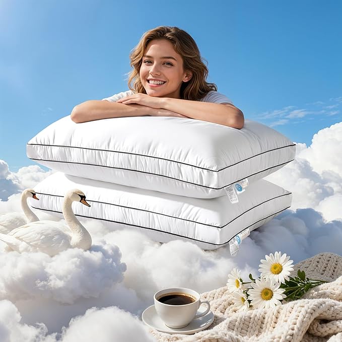 LIANLAM RDS Certified Goose Feather & Down Pillows, Hotel Style Bed Pillow for Side and Back Sleepers | Set of 2, 20" x 37"