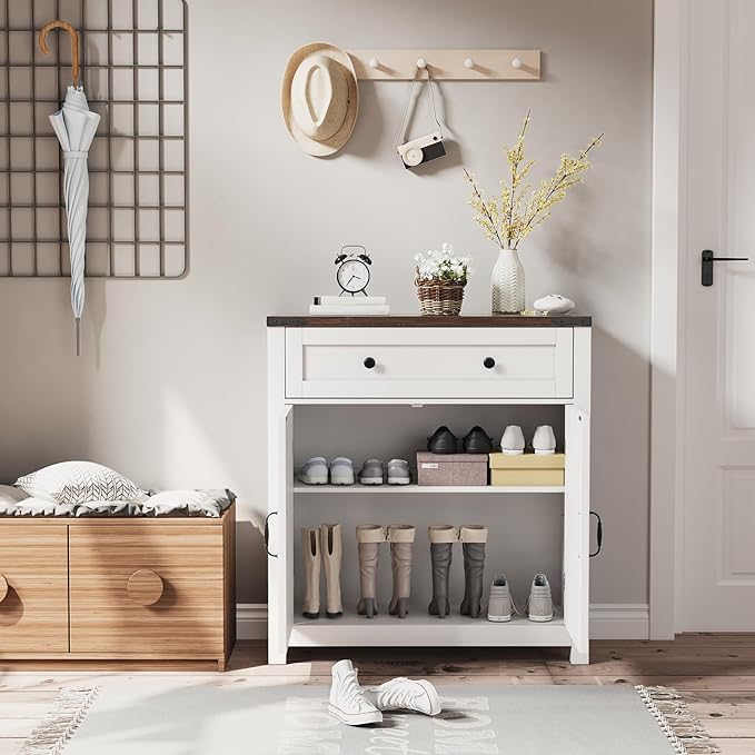 Semiocthome Farmhouse Sideboard Buffet Cabinet with Storage and Adjustable Shelf, Accent Table with Barn Door, Storage Cabinet for Kitchen, Dining Room, Bathroom, Entryway - White