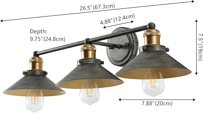 JONATHAN Y 7.88" Rustic Dark Gray/Brass Gold 1-Light Industrial Farmhouse Metal Vanity Light Wall Sconce, Metal Shade for Bathroom Mirror, Kitchen, Entryway, LED Bulb Included (JYL7428D)