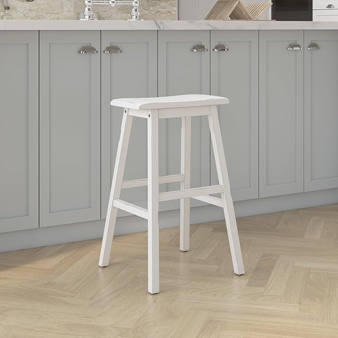 Hillsdale Moreno Wood Backless Bar Height Stool, 29" High, Sea White