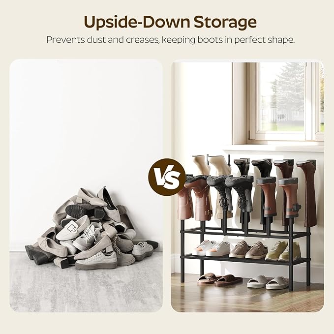 Free Standing Shoe Rack, 3 Tier Boots Rack Organizer, Tall Boots Rack for Closet, Cowboy Boot Storage, Holds 10 Pairs, Black SS09BBY1