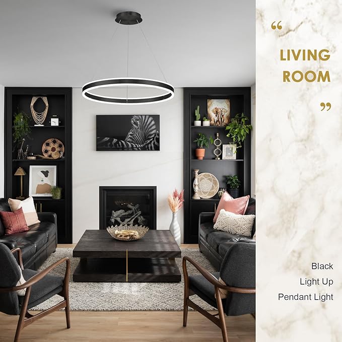 Modern LED Ring Chandelier 1-Ring 23.6" Remote Control Ceiling Pendant Lighting Fixture for Dining Room Living Room Dimmable 40W Upward and Downward Lighting