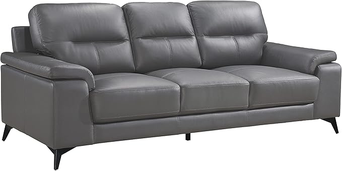 Lexicon Leather Couch, Modern Couch Sofa, Top Grain Leather Match Sofa, Oversized Sofa for Living Room, Bedroom, Office, Apartment, 3-Seater Couches, Dark Gray