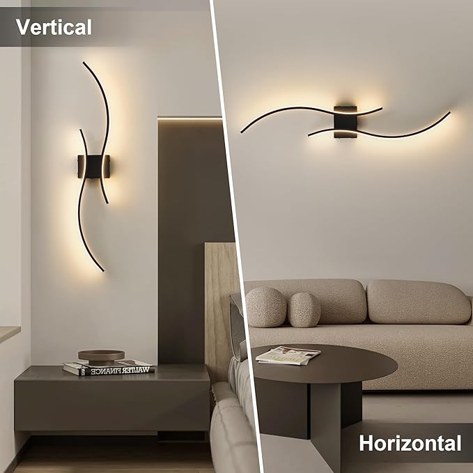 Battery Operated Wall Sconces Set of Two with Remote Control, Battery Wall Light, Stepless Colors 3000K-6000K & Dimming, Black Rechargeable Wall Sconces for Living Room, Hallway, Bedroom, 39.3 Inch