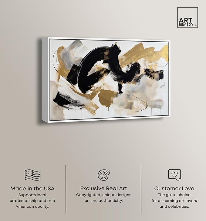 Art Remedy Moved Abstraction Canvas Modern Black White Abstract Wall Art, White Frame, 15" x 10"