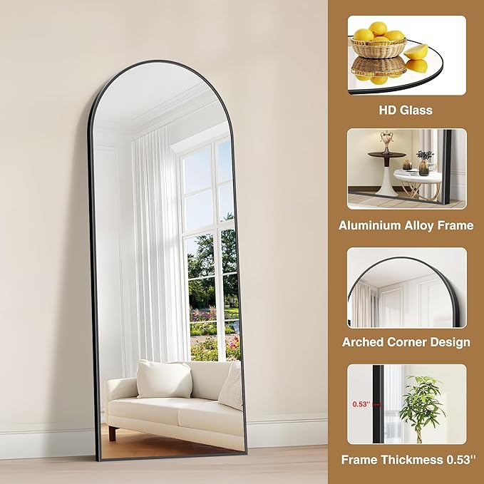 Arched Mirror, 24’’x60’’ Black Arch Mirror for Bathroom, Arched Bathroom Mirror with Frame, Modern Wall Mounted Mirror for Over Sink Mantle Bedroom Vanity Living Room Entryway