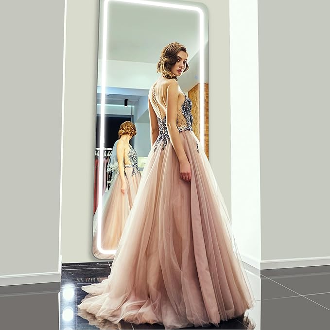 Antok LED Full Length Mirror with Light, 76"x34" Lighted Full Body Mirror with Stand, Dimmable & 3 Color Lighting Standing/Leaning/Wall Mounted Vanity Mirror for Bedroom Cloakroom Livingroom(Rect)