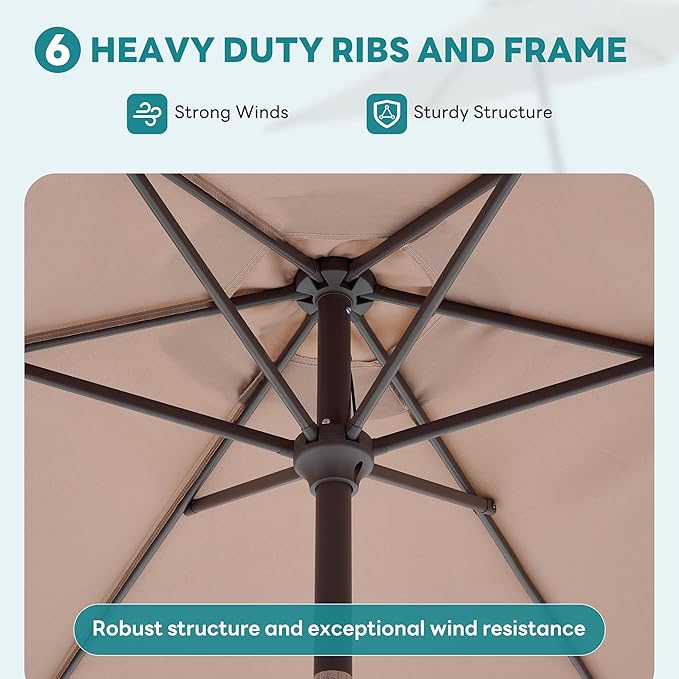 OLIXIS Patio Umbrella with Tilt and Crank Button & Sturdy Ribs Waterproof, Patio Table Umbrella Perfect for Poolside, Terrace, Beach and Outdoor Restaurant