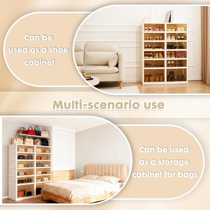 LAFORMO Collapsible Shoe Rack Organizer Foldable Shoe Cabinet with Doors, Large Plastic Folding Shoe Cabinet, Easy Assembly Shoe Shelves Organizer for Entryway (6Tiers,24Pairs)