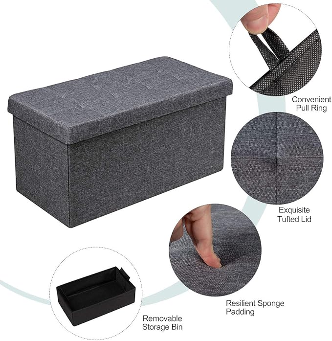 Giantex Storage Ottoman Footrest 31.5 Inch Fold-able Storage Organizers with Removable Storage Bin, Padded Seat for Living Room, Bedroom, Entryway