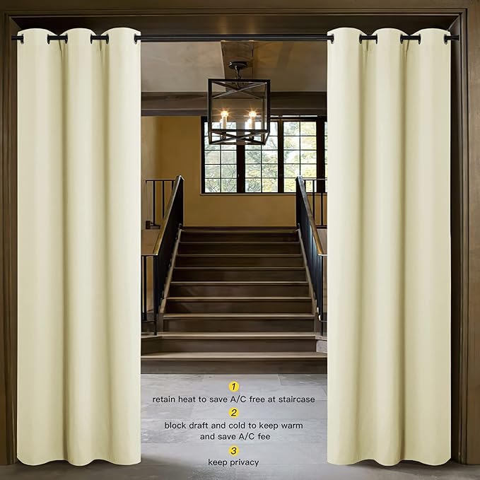 NICETOWN Door Curtain for Doorway Privacy, Beige 132 Inch Length, Room Divider Cover, Blackout Temporary Insulated Closet Panel for Bedroom (1 Panel, 5ft Wide)