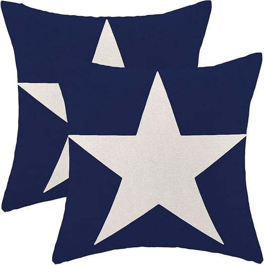 BETGINY 4th of July Pillow Covers 20x20 Inch Set of 2, Memorial Day Independence Day Blue Star Decorations Throw Pillow Covers Linen Farmhouse Patriotic Cushion Case for Couch Sofa Home Outdoor Decor