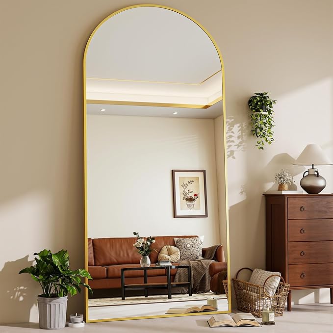 71"x26" Arched Mirror Full Length, Standing Floor Mirror, Wall Mounted Mirror with Aluminum Frame - for Standing, Leaning or Hanging, for Living Room Dressing Room, Gold