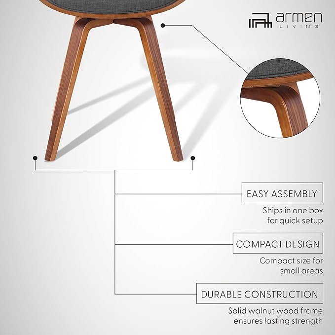 Armen Living Summer Modern Chair in Charcoal Fabric and Walnut Wood - Set of 4