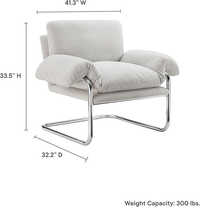 Modway Ansel Boucle Accent Chair in Newsprint - Fabric Lounge Chair for Living Room, Bedroom - Upholstered Corner Reading Chair with Arms and Removable Cushions