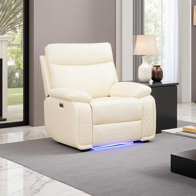 A Ainehome Power Theater Recliner Chair, Electric Leather Reclining Sofa Couch Chairs for RV, Single Recliner for Living Room, Reclining Chair with Arm Storage, Bedroom, Lounge, Office