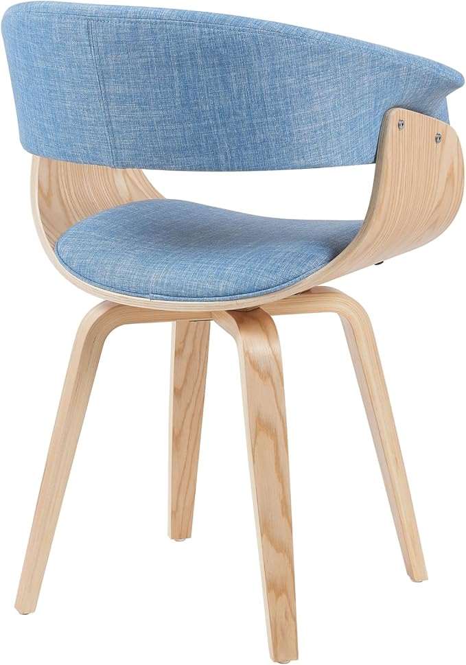 Armen Living Summer Mid-Century Upholstered Dining Chair in Light Blue and Patterned Oak Finish