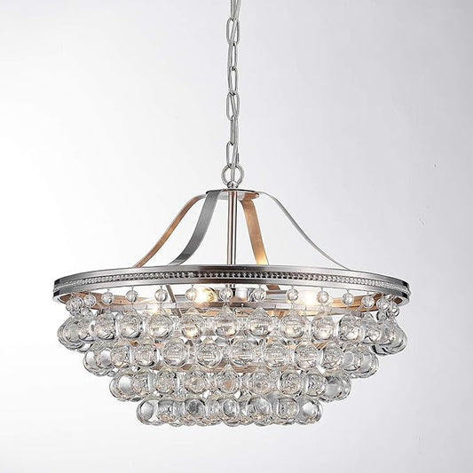 Saint Mossi Silver Crystal Chandelier for Dining Room, Modern K9 Crystal Raindrop Chandelier Lighting Fixture, Chrome Pendant Lamp for Bedroom Livingroom, 5 E12 Bulbs Required, H16 X D20